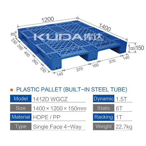 1412D WGCZ PLASTIC PALLET(BUILT-IN STEEL TUBE)