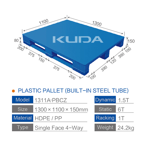 1311A-PBCZ PLASTIC PALLET（BUILT-IN STEEL TUBE）